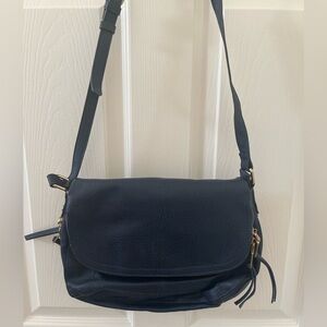 Navy leather lined cross body bag